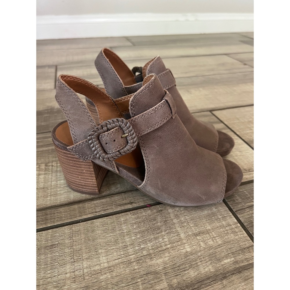 Lucky Brand Juliane Peep Toe Sandal Slingback Wooden Block Heel 7.5 - Picture 4 of 5